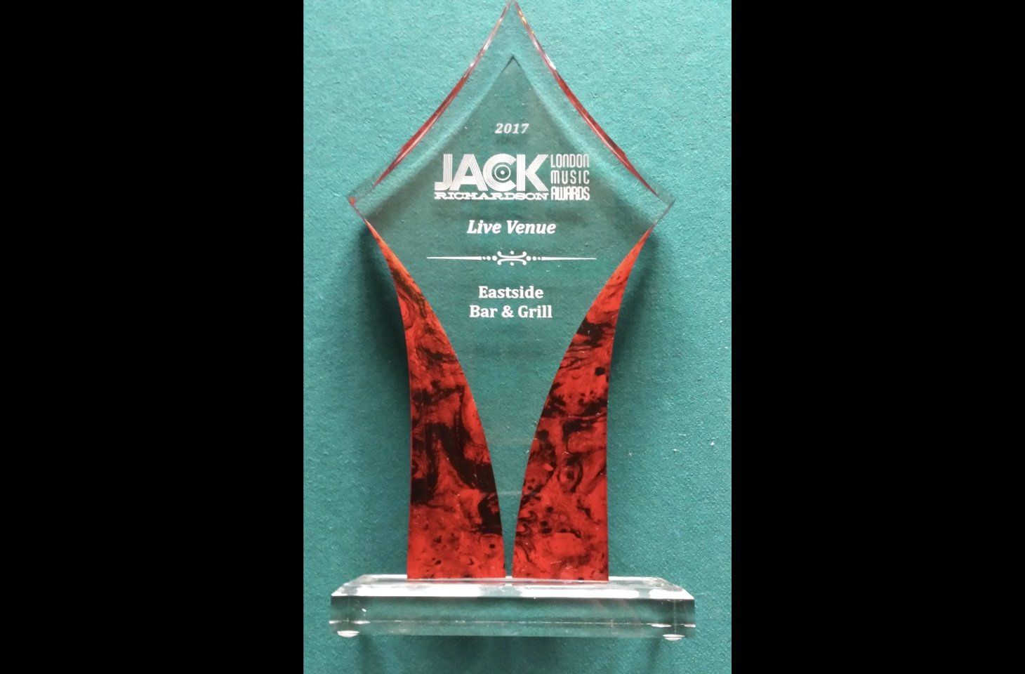 Music award trophy on display at Eastside Bar & Grill